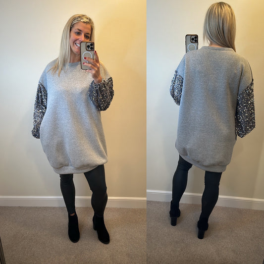 New collection grey sequin jumper dress one size fitting upto size 20+ brand new with tags