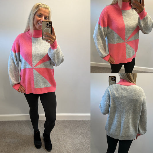 Wallis grey and pink knit jumper size M fitting upto size 20 brand new with tags