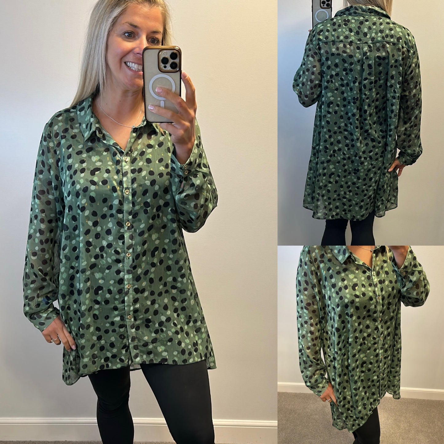 Edie B silk Fred green leopard print blouse size 18 brand-new with tags