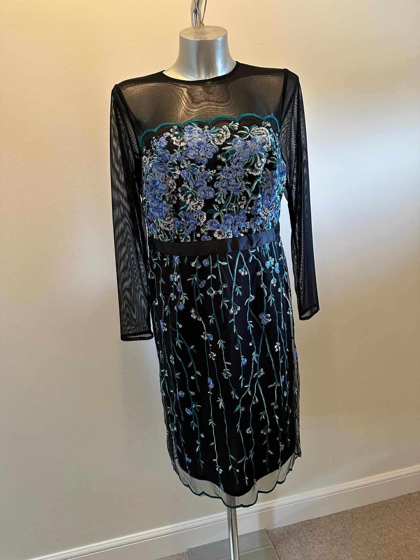 One by kaleidoscope black and blue floral embroidered dress size 12