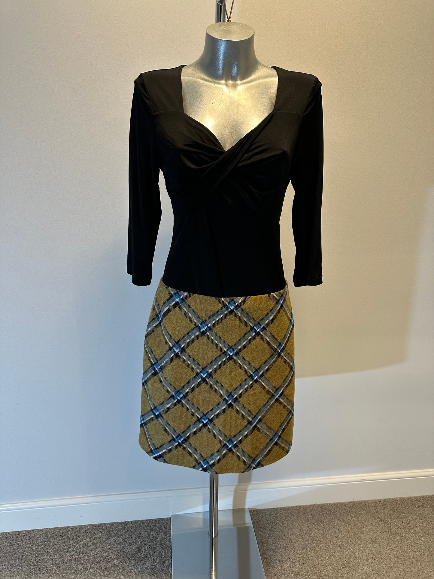 Hobbs mustard / blue “Moon” lana plaid skirt size 12