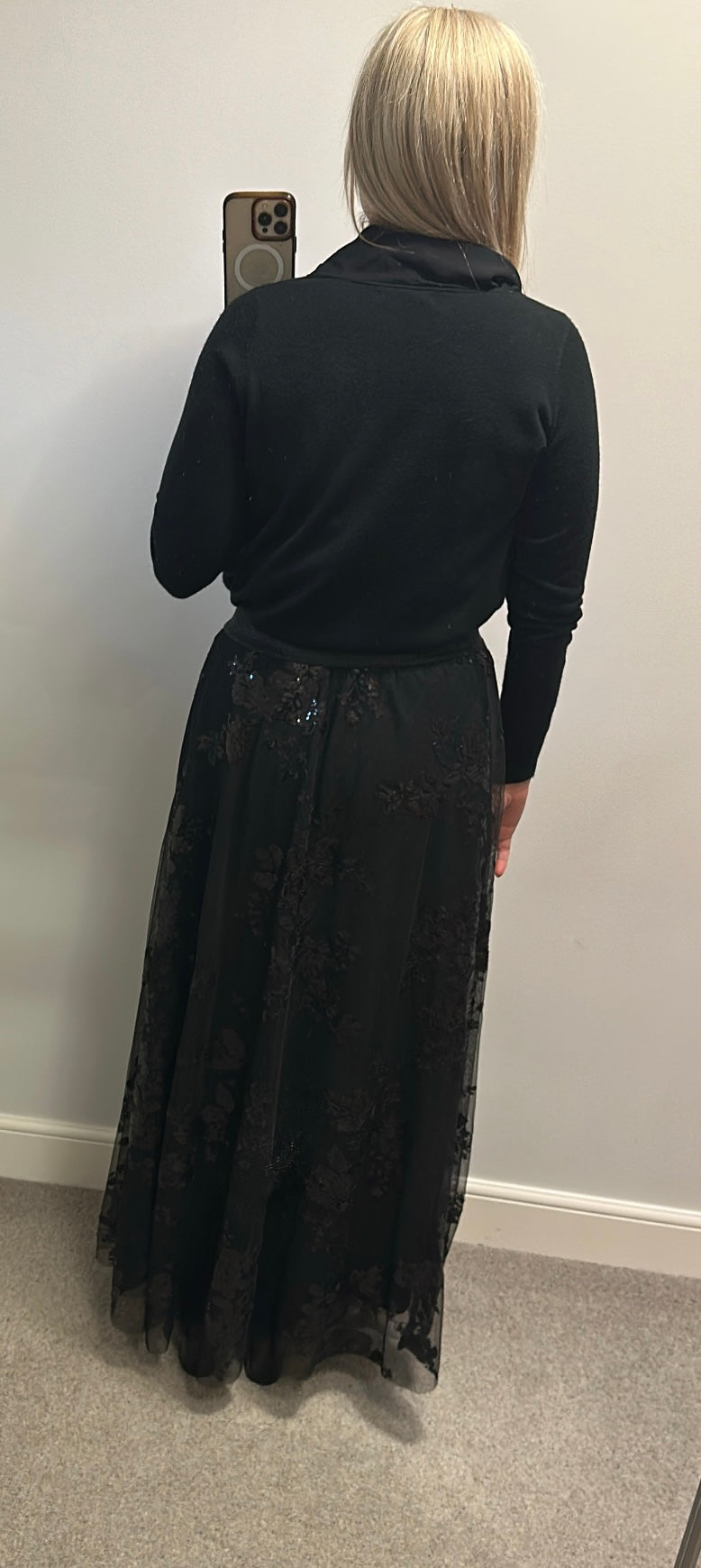 Next black sequin tulle maxi skirt size 14R
