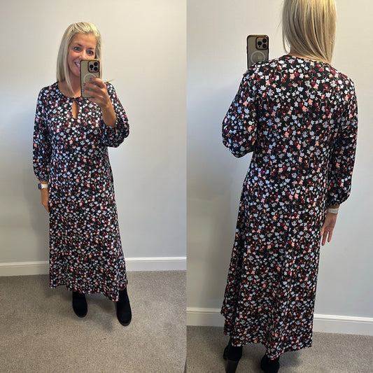JD Williams black floral print dress size 16