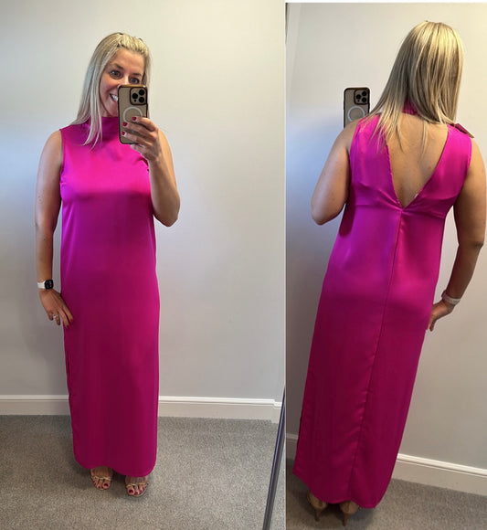 Beautiful fuchsia pink long dress with splits size 14 brand new with tags