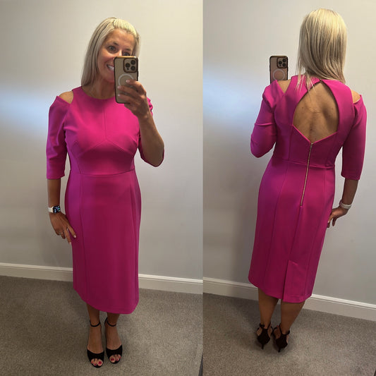 Karen Millen fuchsia pink / purple midi cold should dress size 16