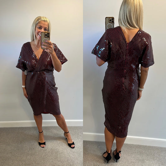 Girl in mind burgundy sequin dress size 16 brand new with tags