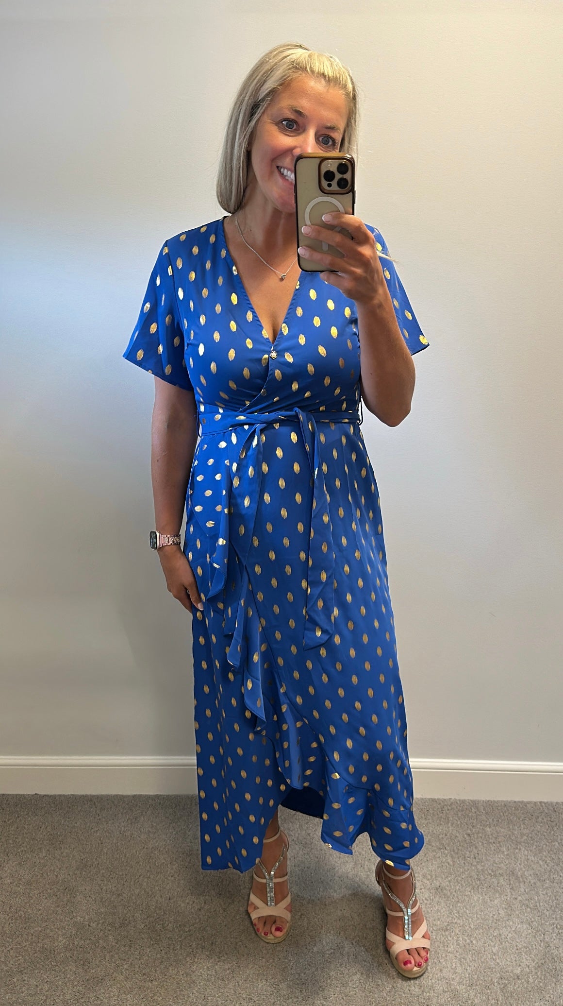 Girl in mind blue and gold print dress size 10