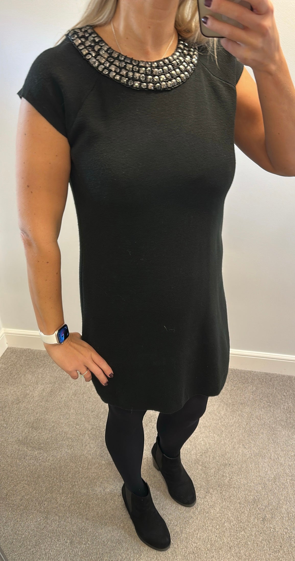 Zara black knit beaded collar dress size L would fit upto size 14