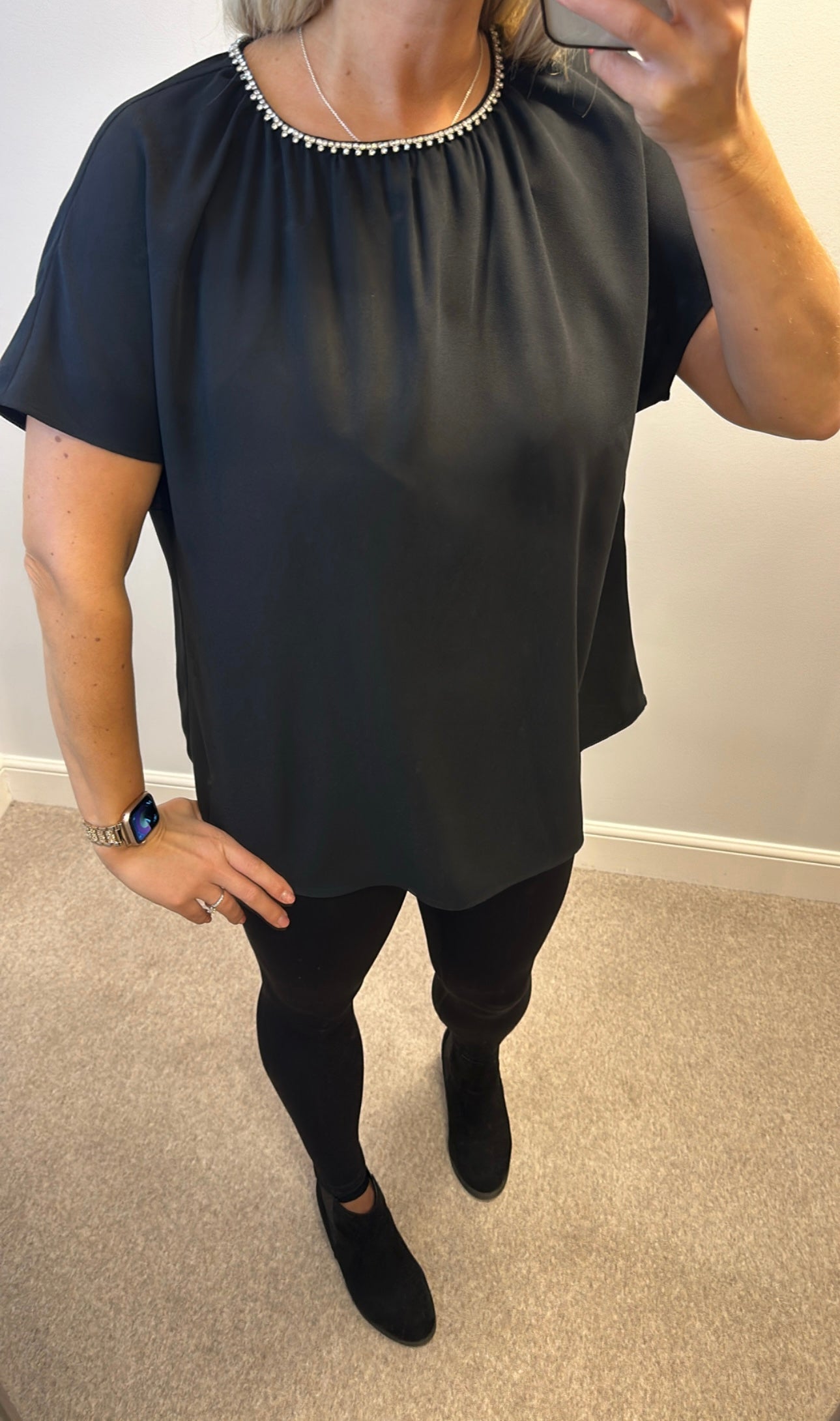 Marks and Spencer’s black top with beaded collar size 14