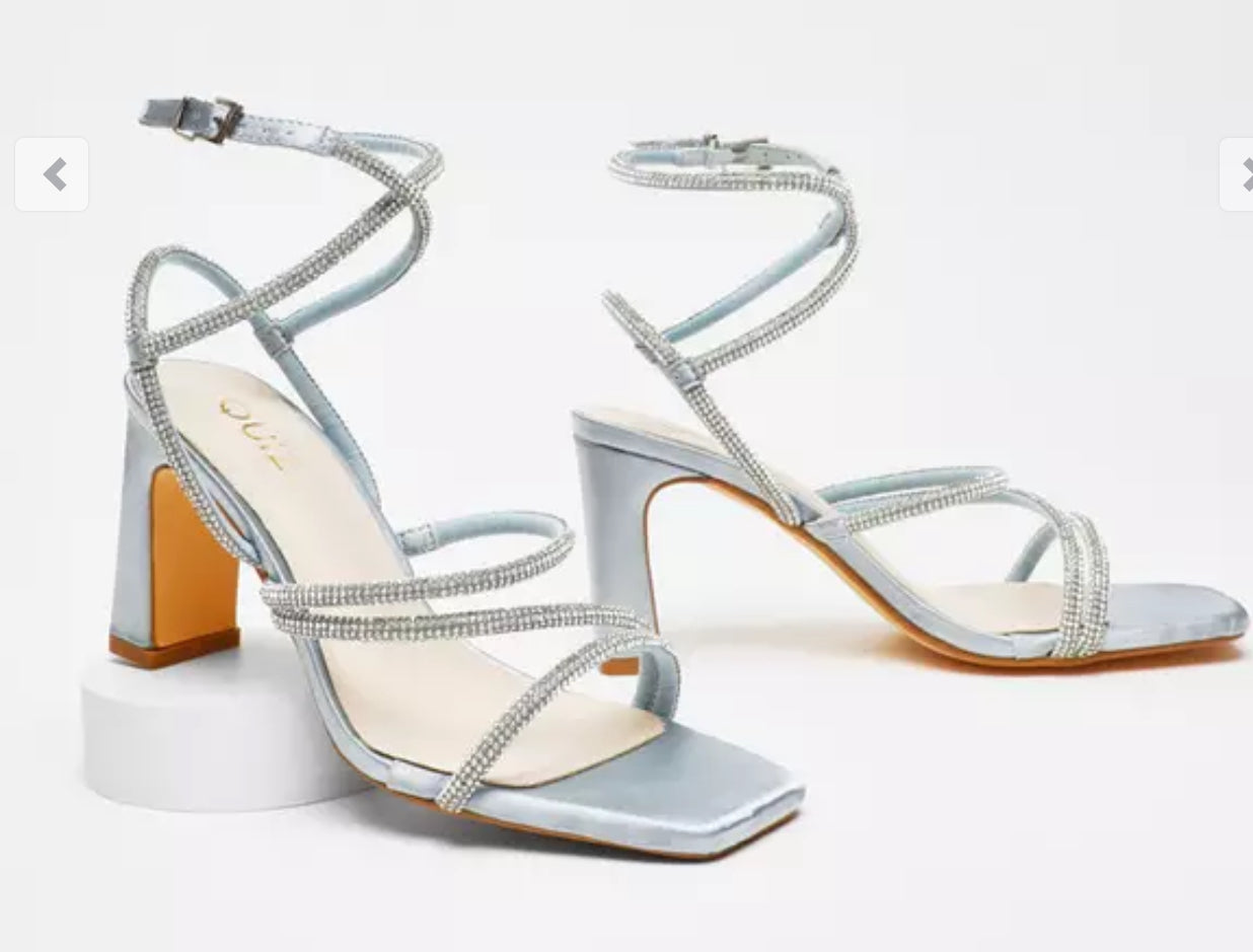 Quiz light blue diamanté strappy block heel shoes size 8 brand new with box