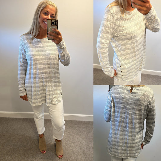 Fat face cream and grey print long sleeve top size 18