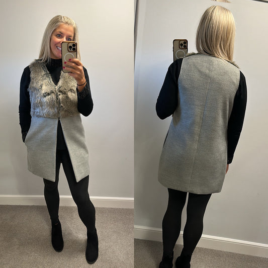 New look grey faux fur gilet size 10