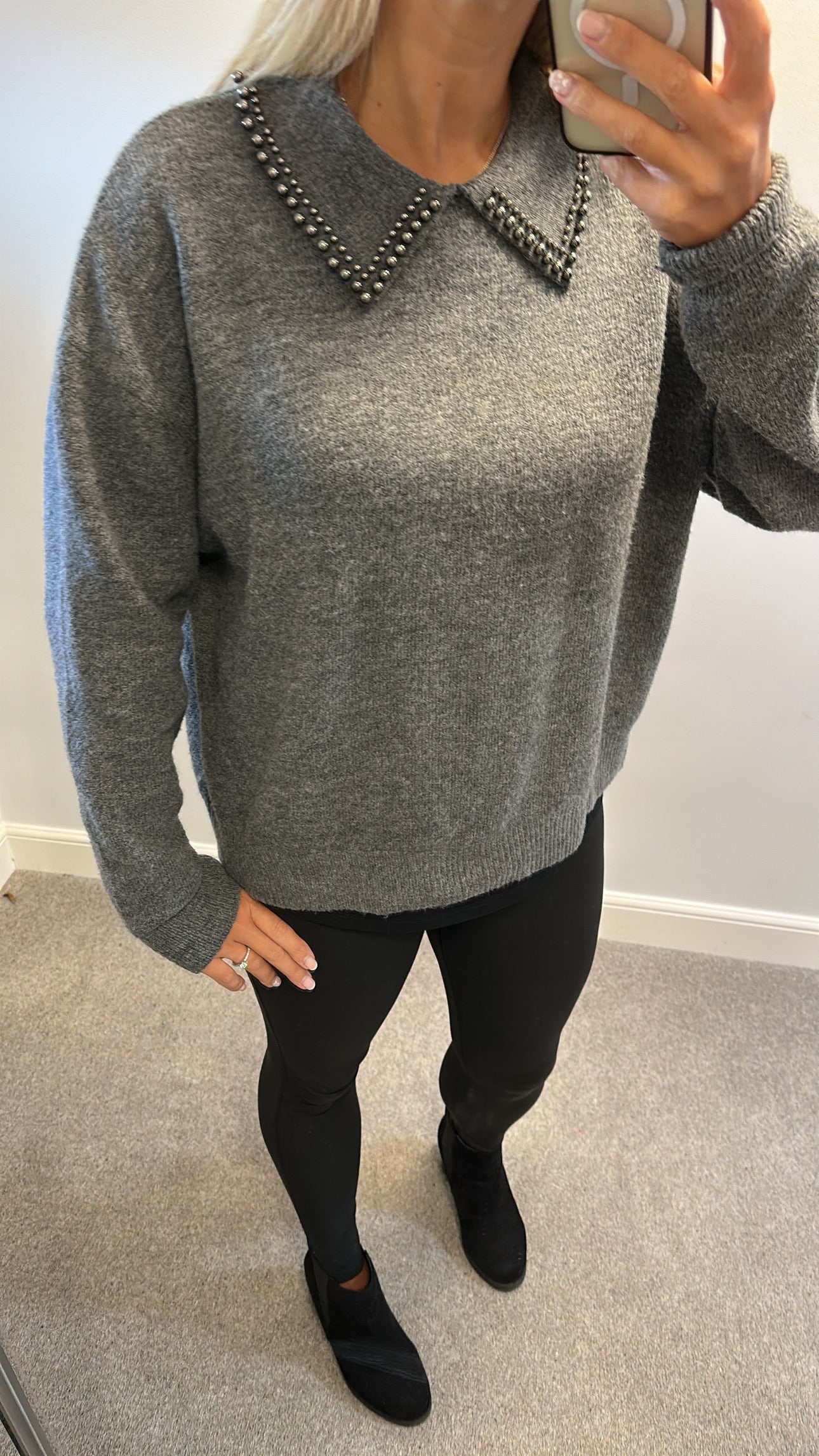 Primark grey knit collar jumper size 14-16