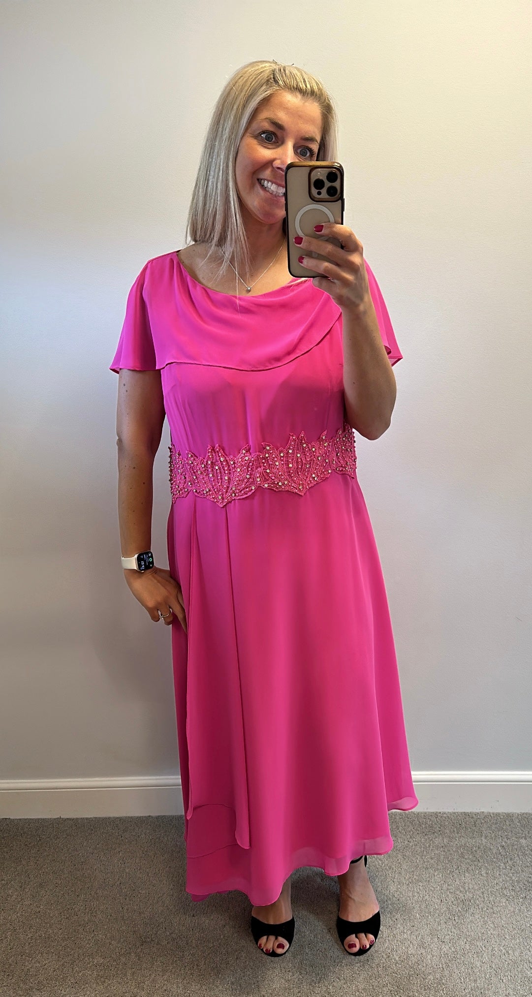 Lizabella hot pink embellished floaty dress size 18 worn once for few hours