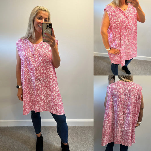 Pink floral print top one size  would fit up to size 24