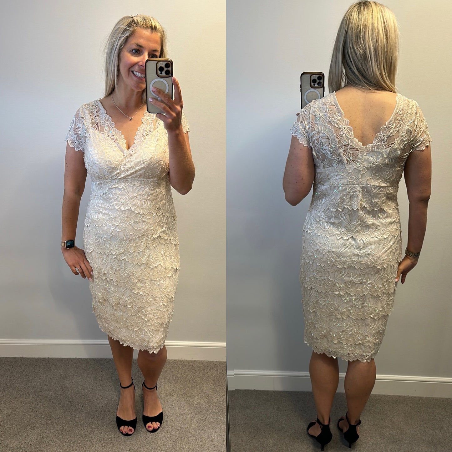 Gina Bacconi cream sequin lace dress size 18 brand-new with tags