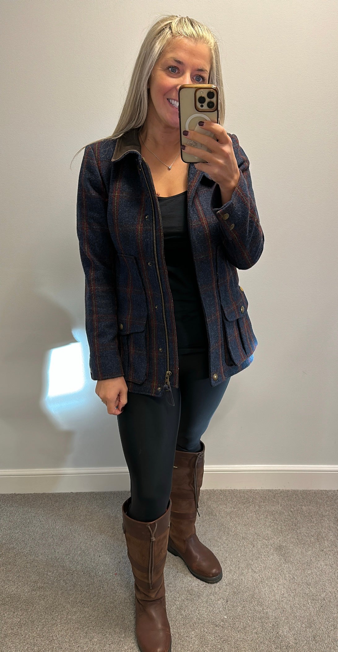 Joules navy field checked coat size 10