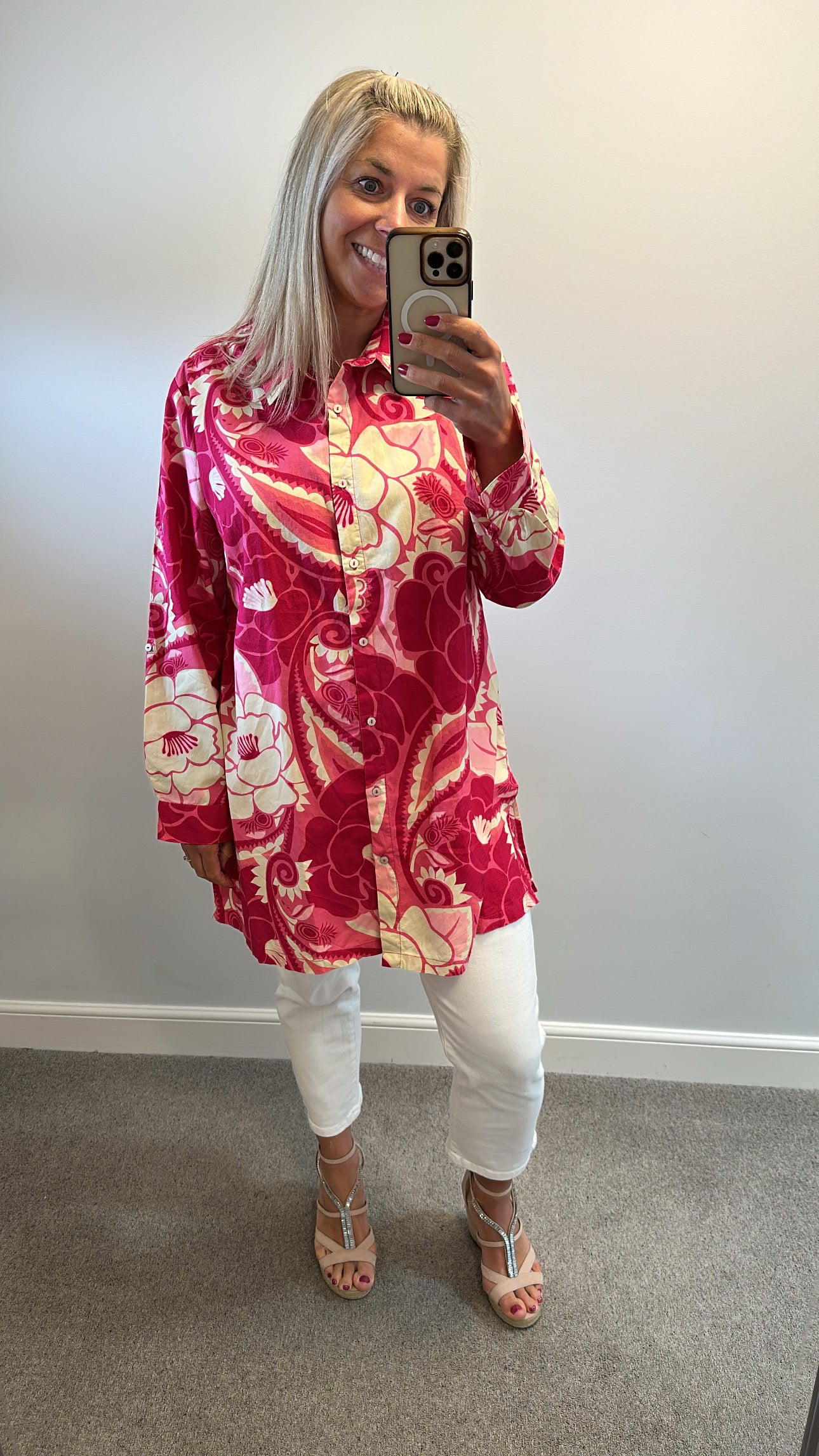 Pomodoro pink print shirt one size fitting upto size 16