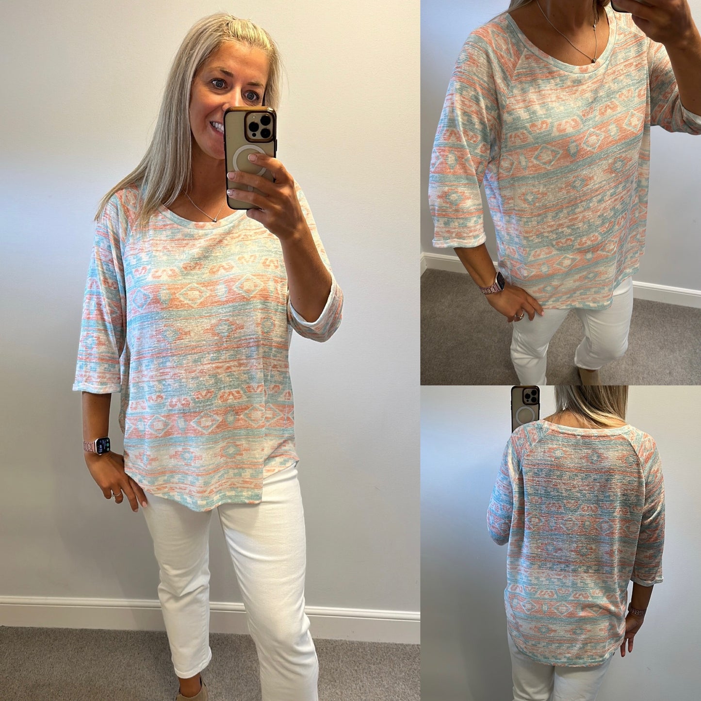 Fat face turquoise and orange print top size 18