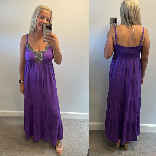 Riviera purple embellished maxi dress size 16
