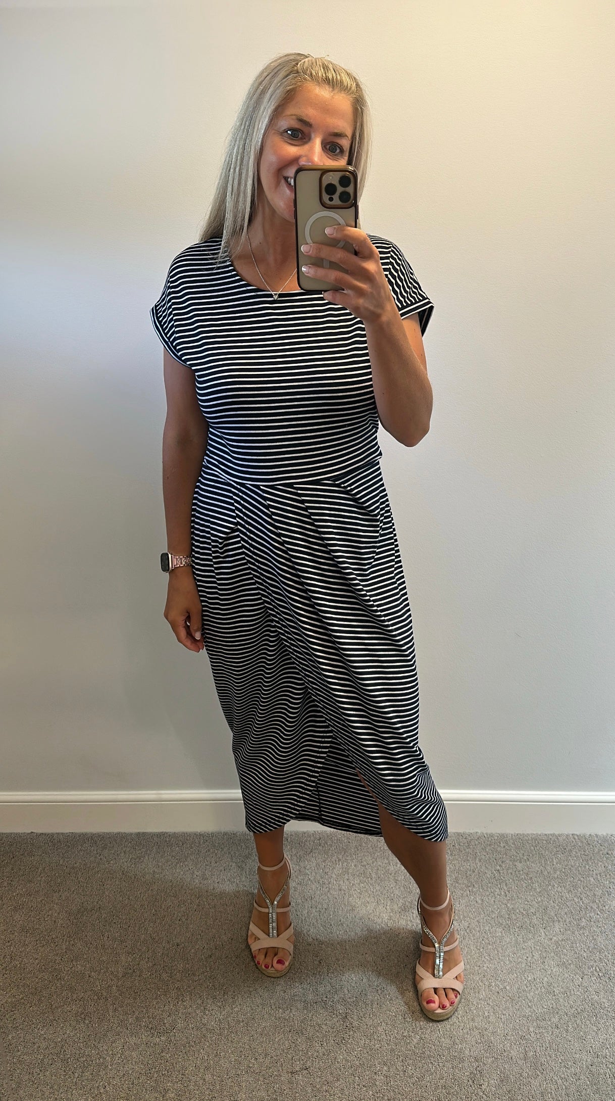 Stella Morgan navy and white stripe dress size 16