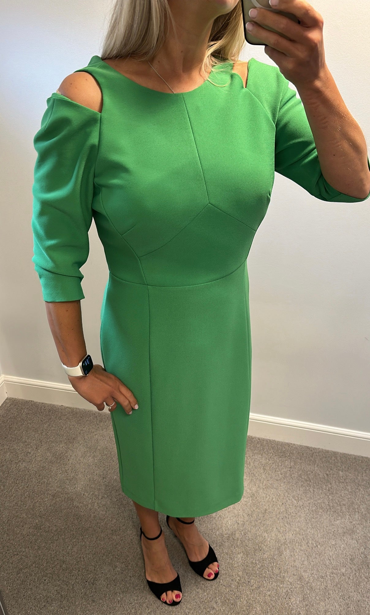 Karen Millen Green midi cold should dress size 16
