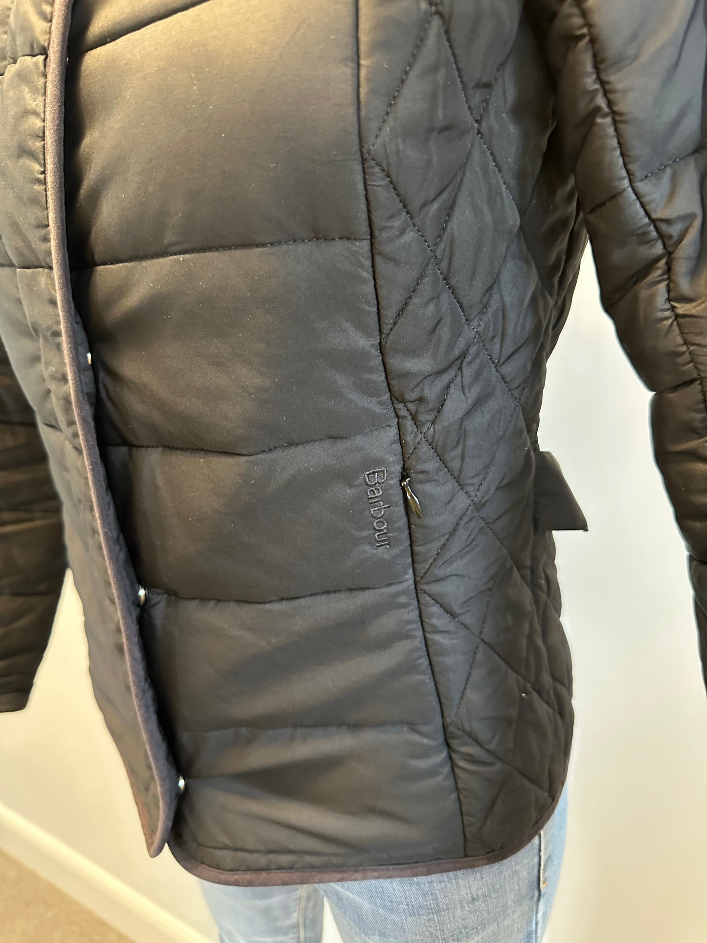 Barbour black quilted button jacket size 8