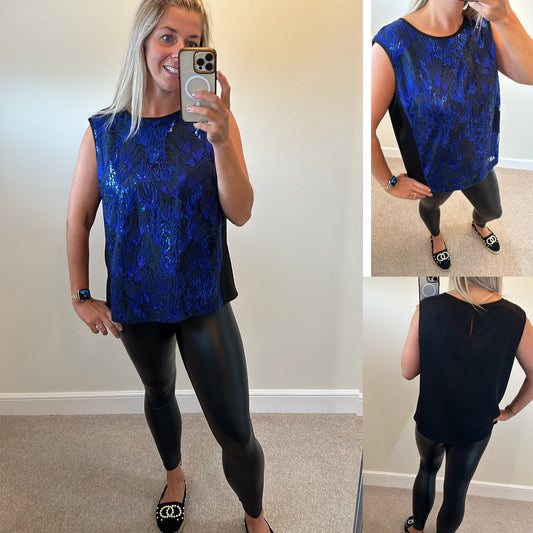 Fenn wright Manson blue sequin top size 18 petite RRP £109 now brand new with tags