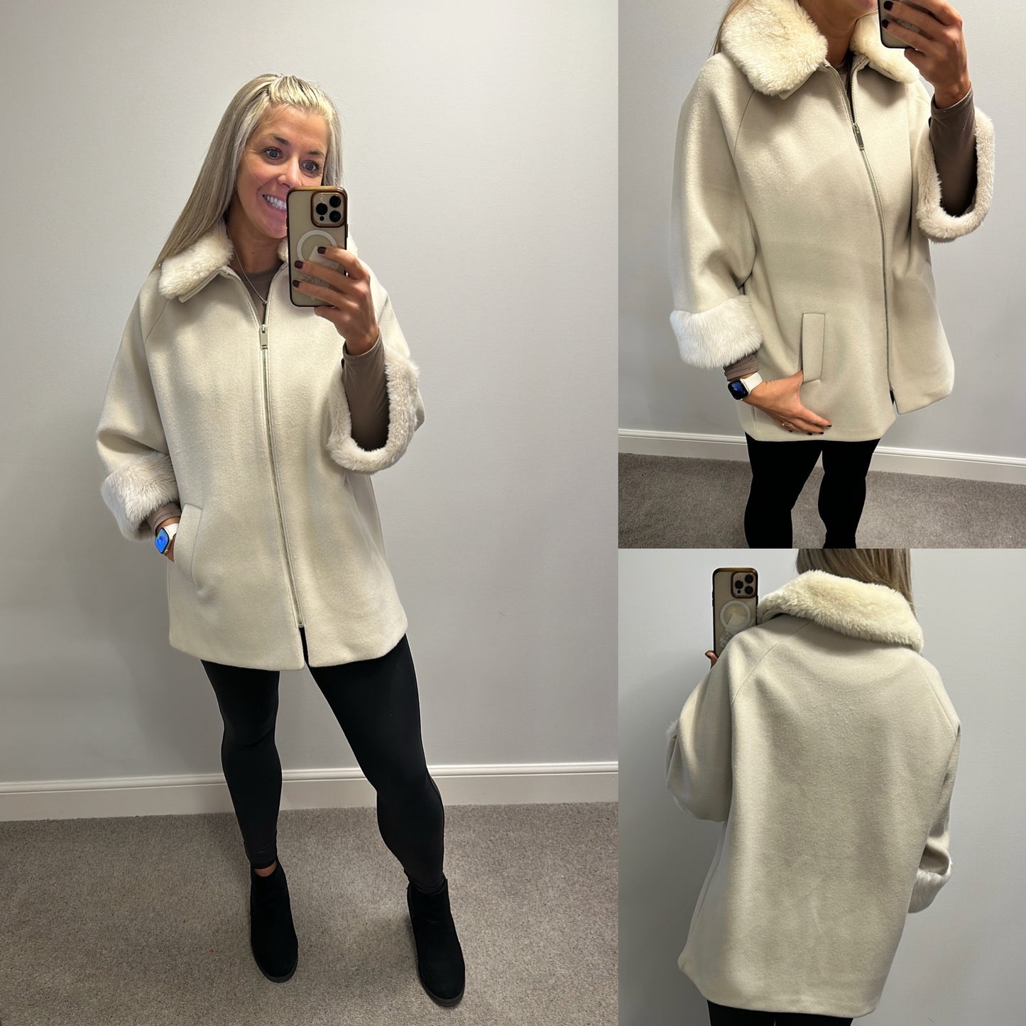 River island cream faux fur coat size 14 (oversized fit would fit upto size 16)