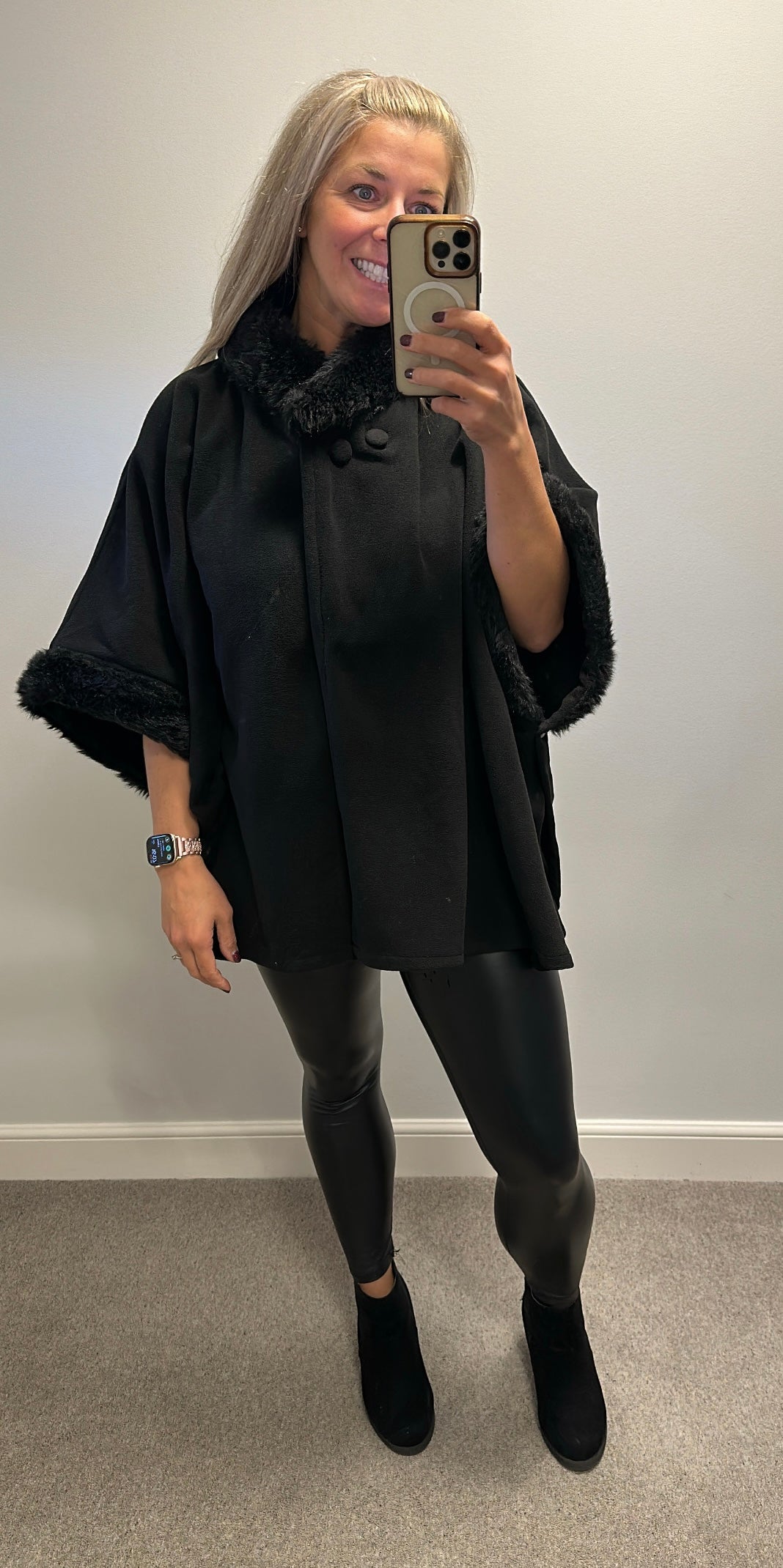Very black faux fur poncho one size