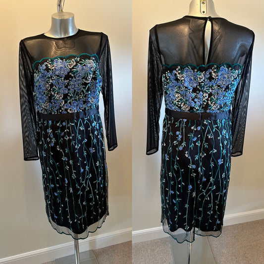 One by kaleidoscope black and blue floral embroidered dress size 12