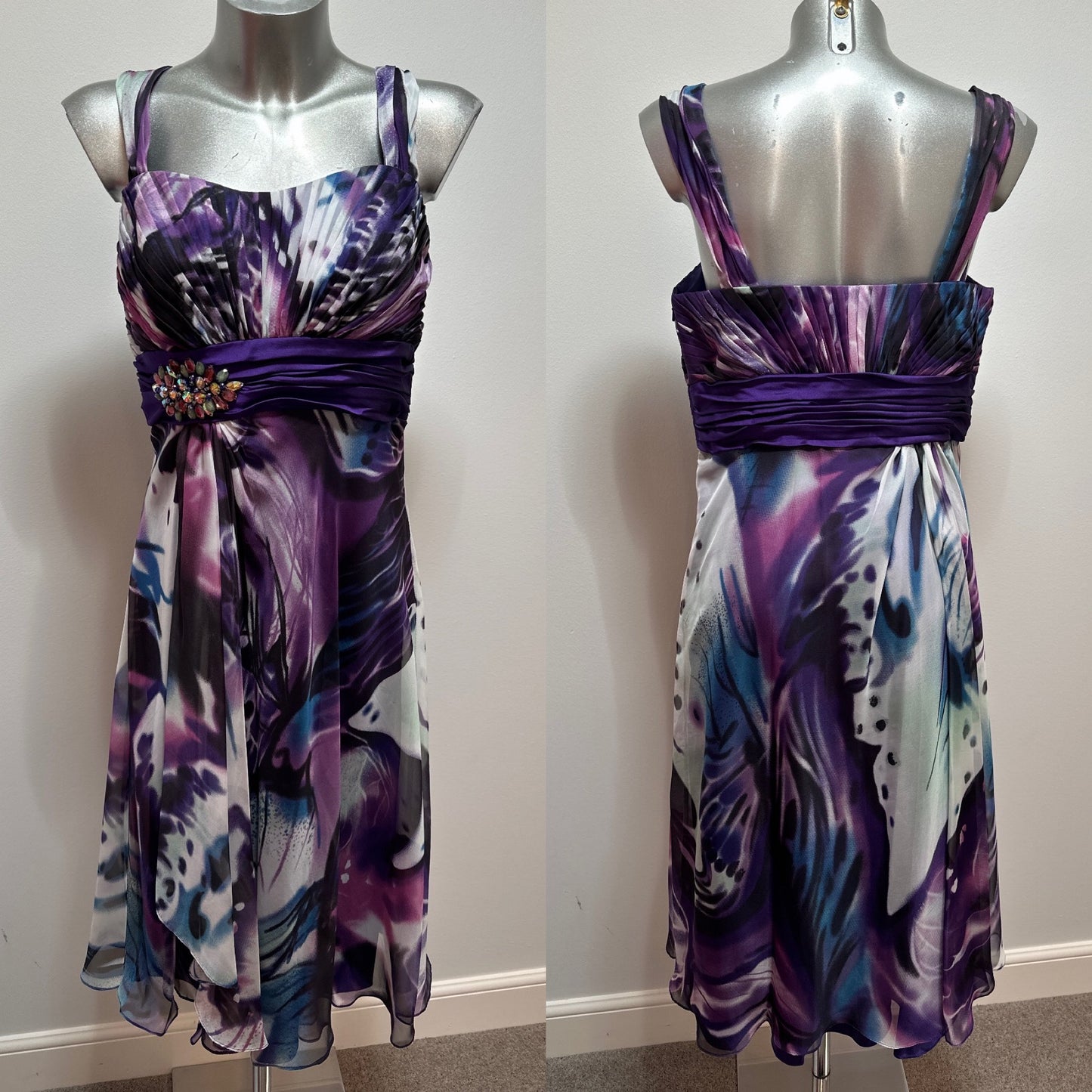 Veni Infantino purple abstract print dress with embellished jewels small size 14