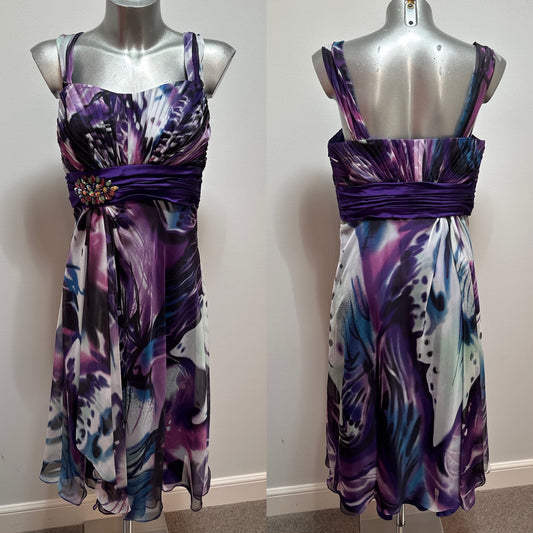 Veni Infantino purple abstract print dress with embellished jewels small size 14