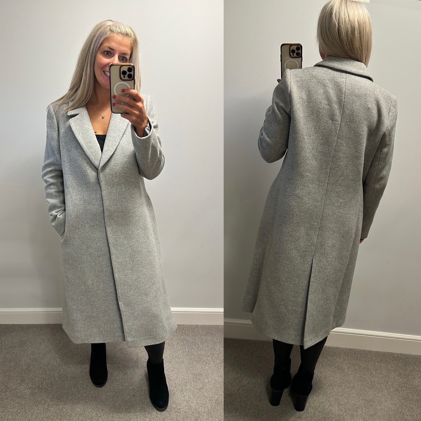 Fenn Wright Manson grey wool long line coat size 16