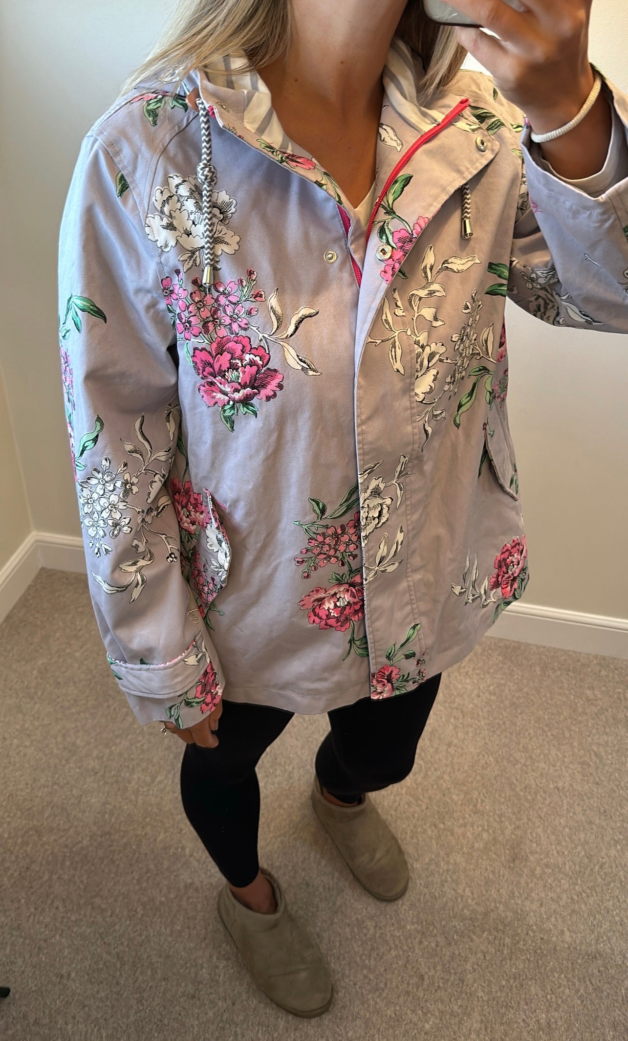 Joules grey floral waterproof jacket size 16