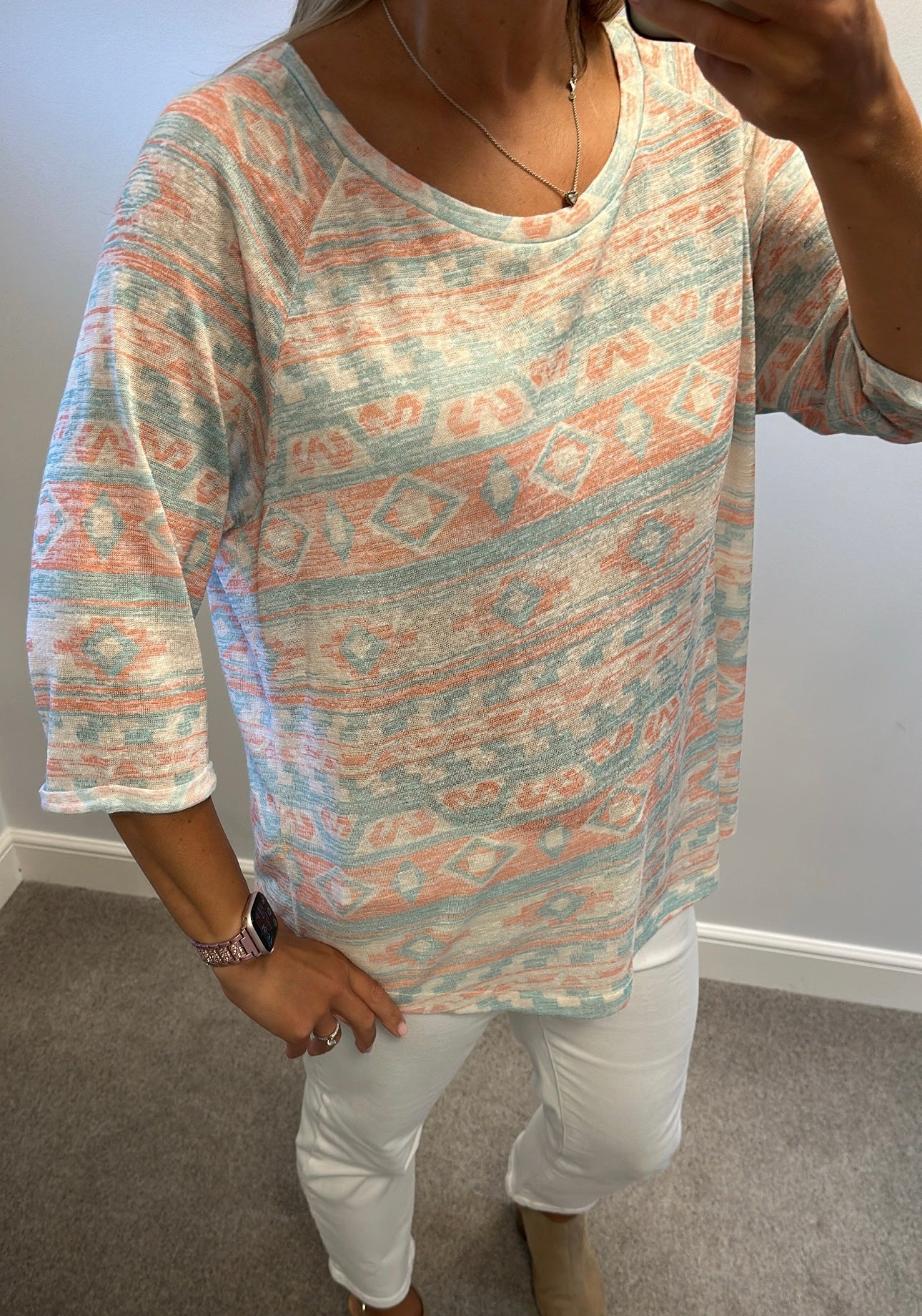 Fat face turquoise and orange print top size 18