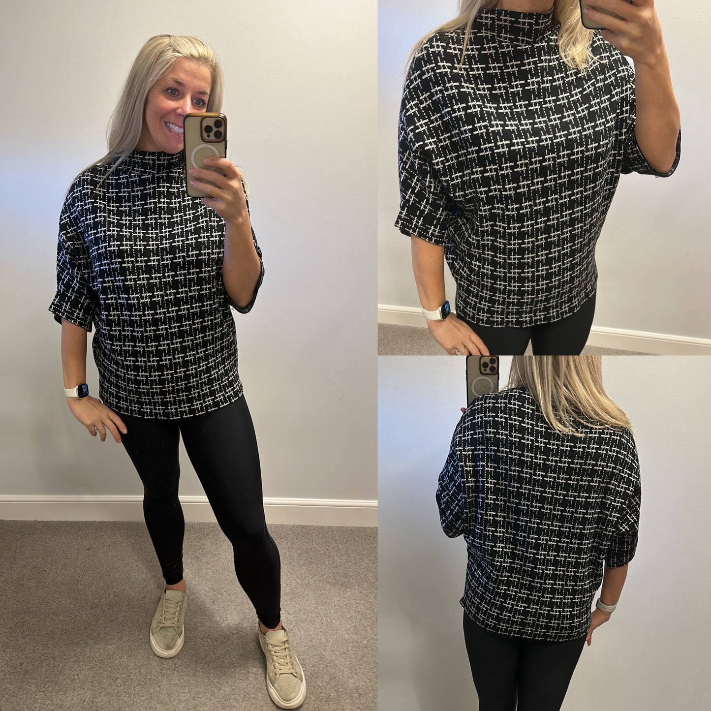 QED London black and white print jumper size M/L would fit upto size 16