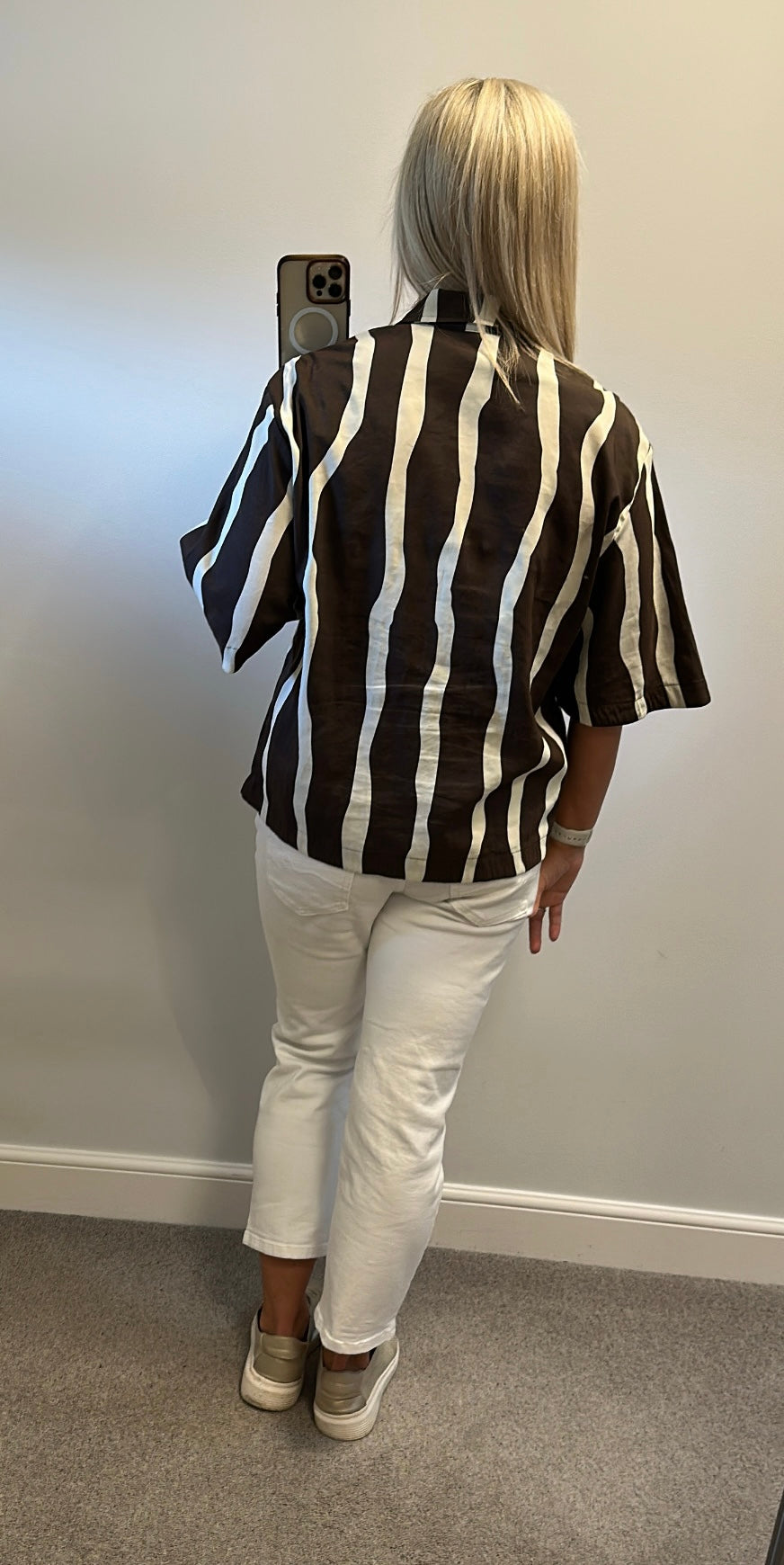 M&S brown stripe shirt size 12