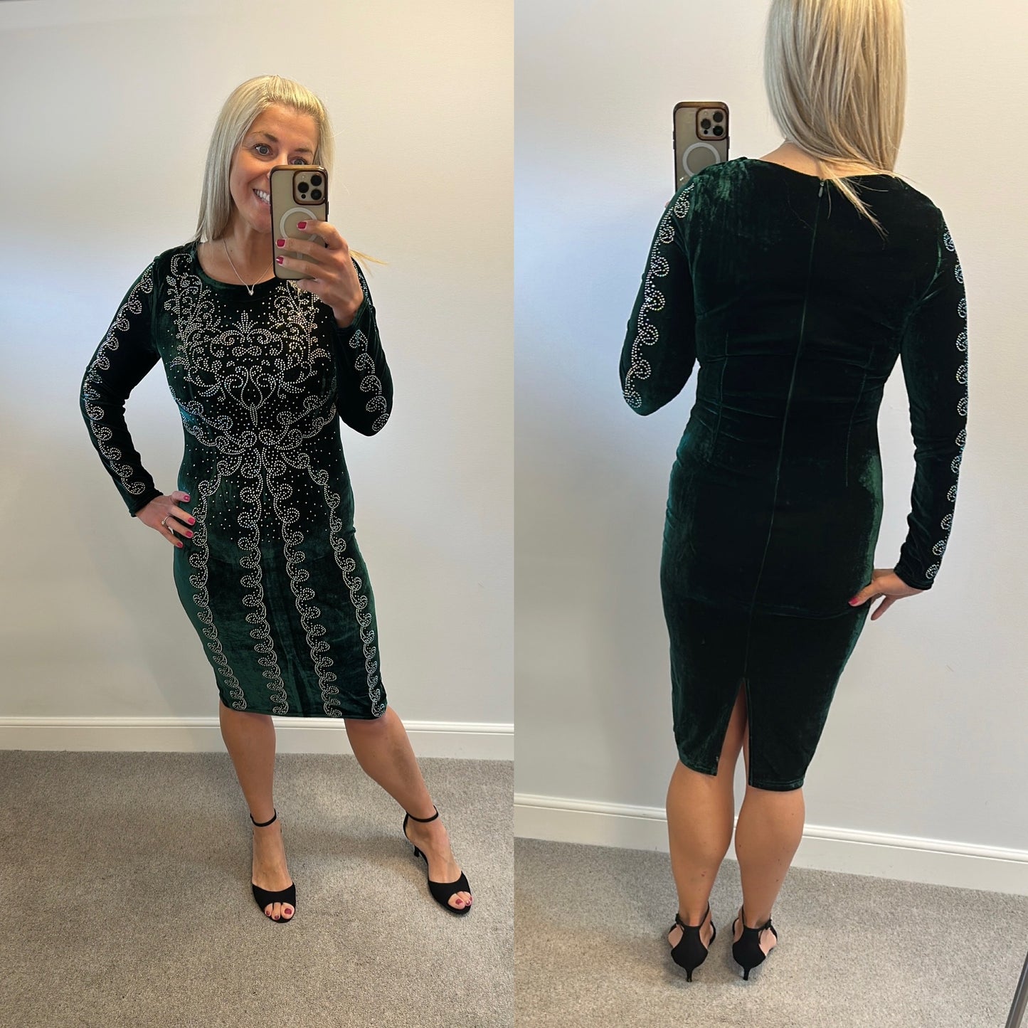 Azara Green velvet embellished dress would fit upto size 12