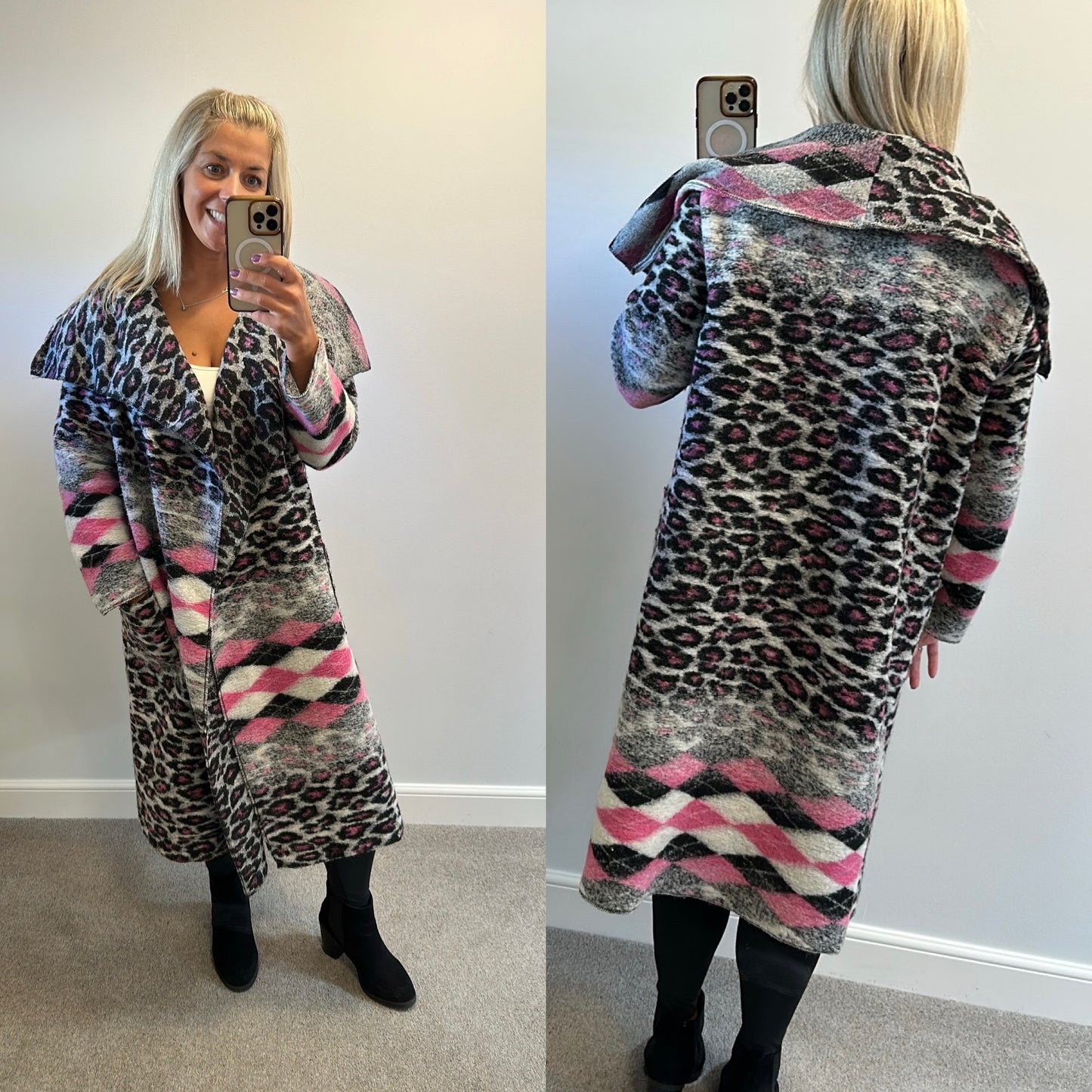 Black / grey / pink print cardigan one size fitting upto size 20