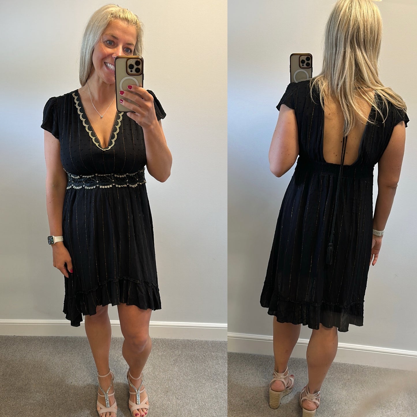 Azara black and gold summer dress onesize fitting upto size 14
