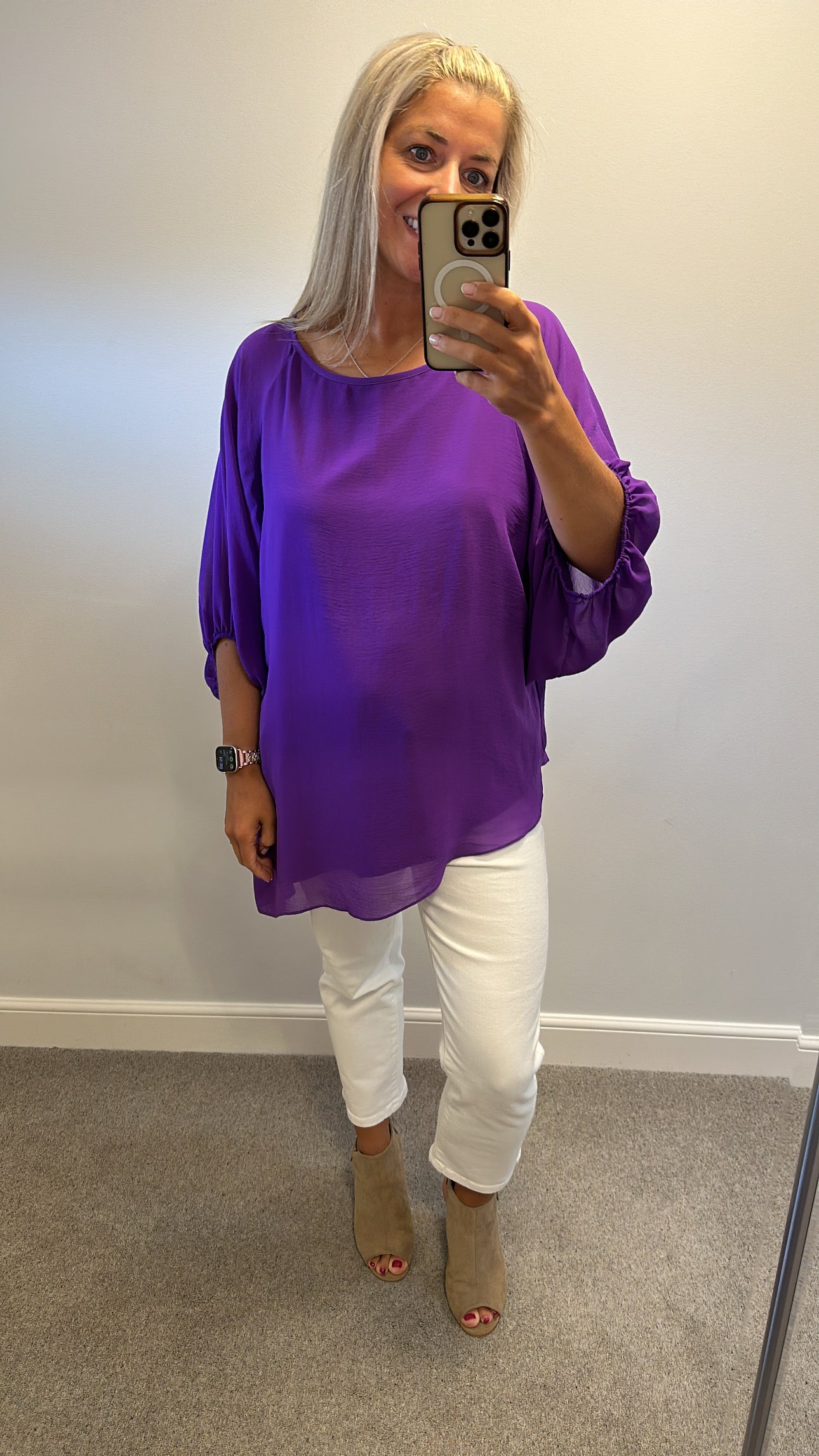 Wallis purple asymmetrical floaty top size L would fit upto size 18