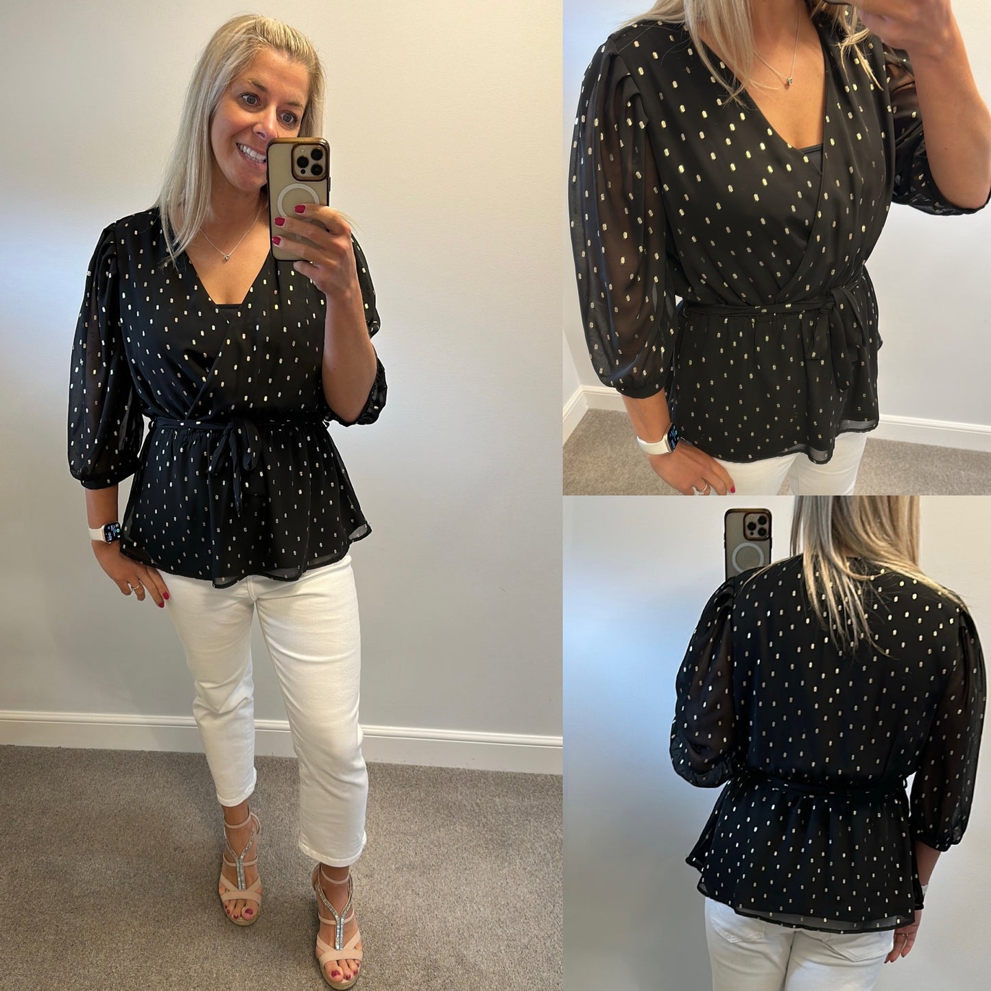 Quiz black and gold top size 16