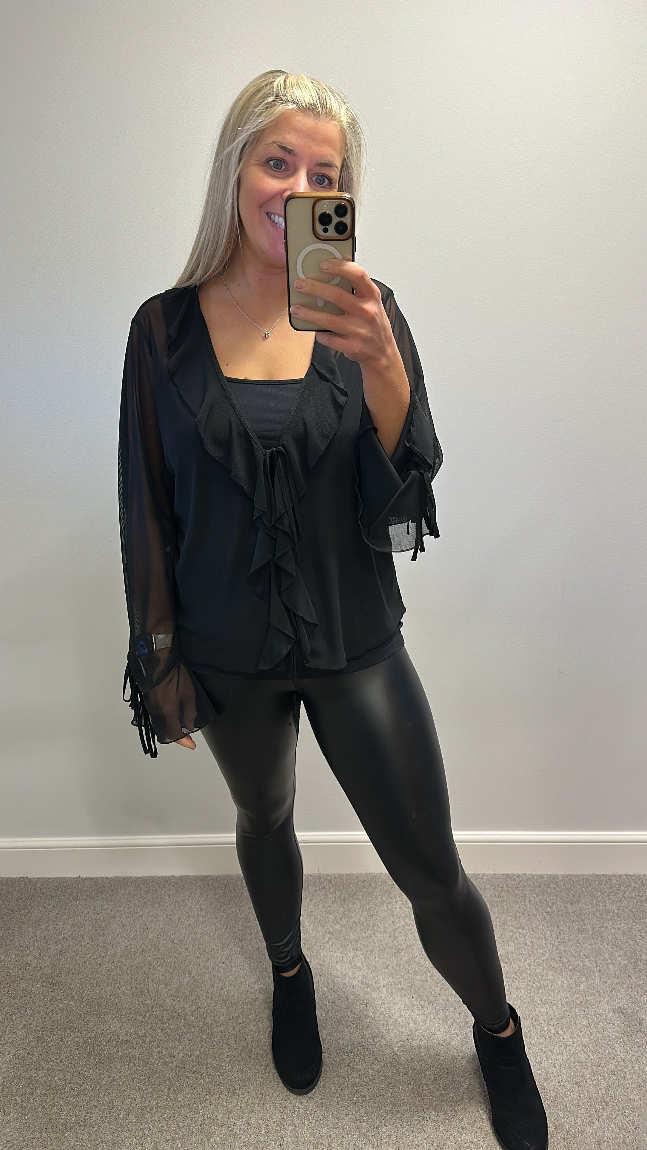 F&F black sheer ruffle top size 22