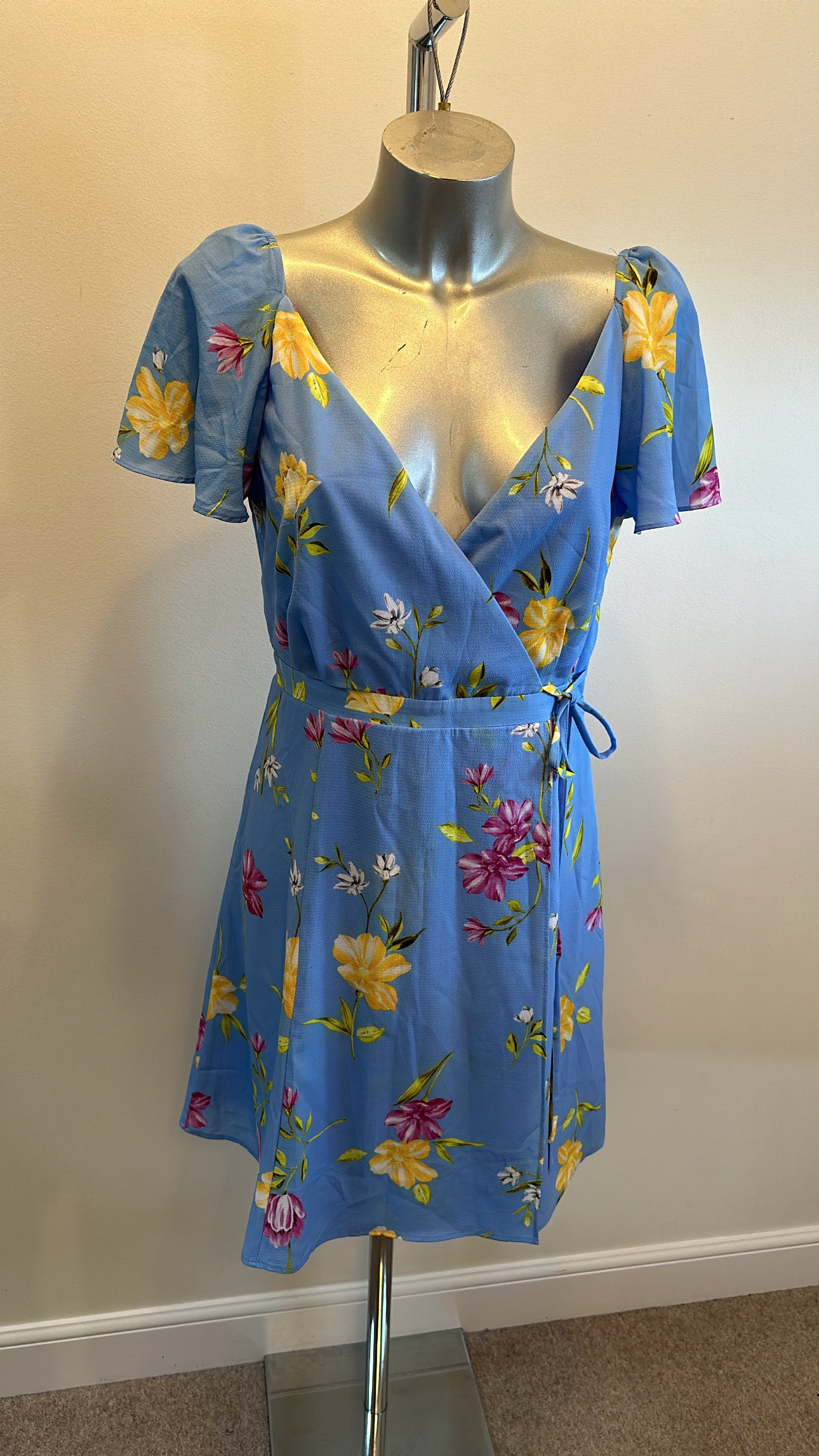 French connection blue print wrap style dress size 12