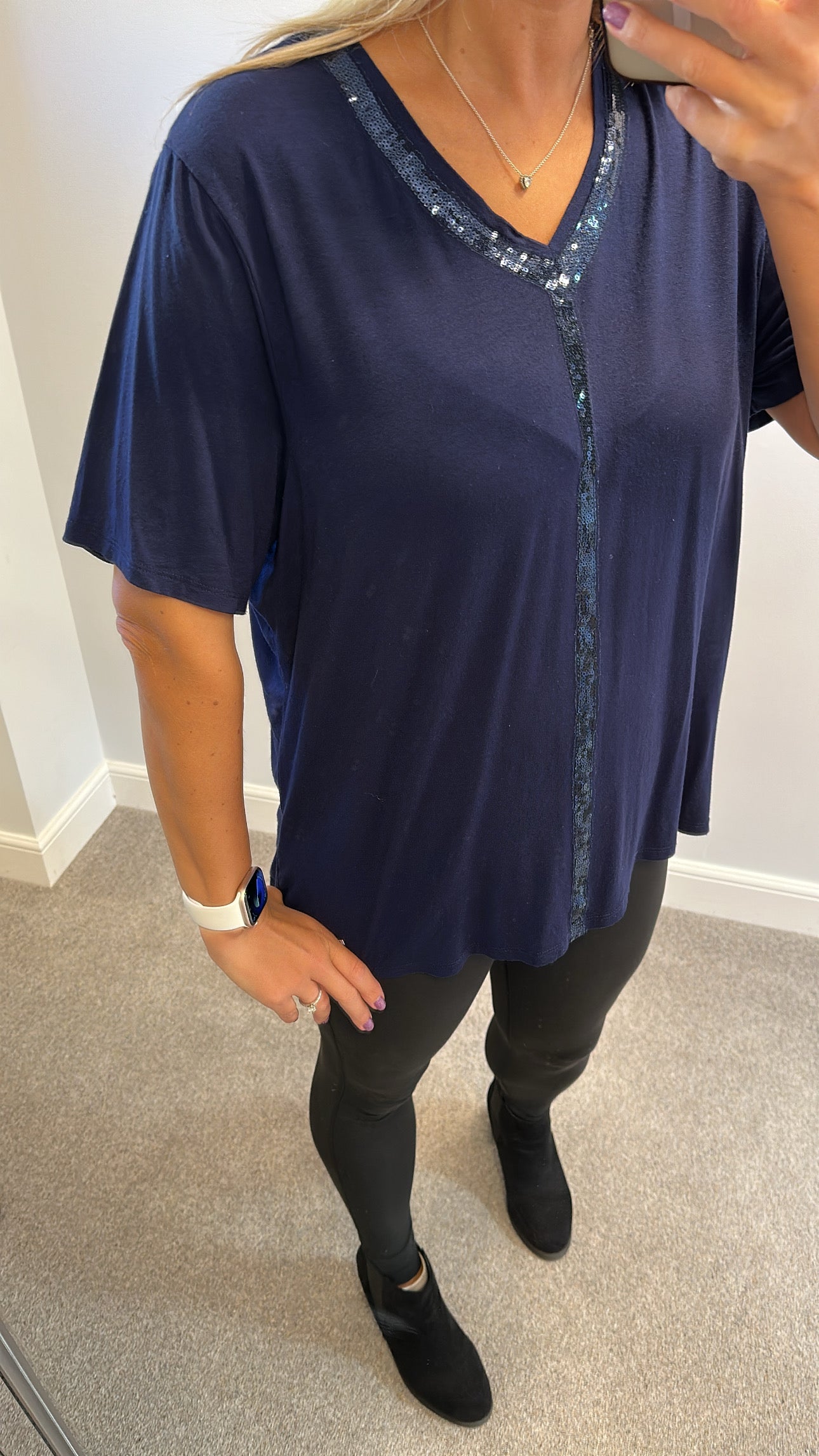 Marble navy sequin top size 4 (UK 18)