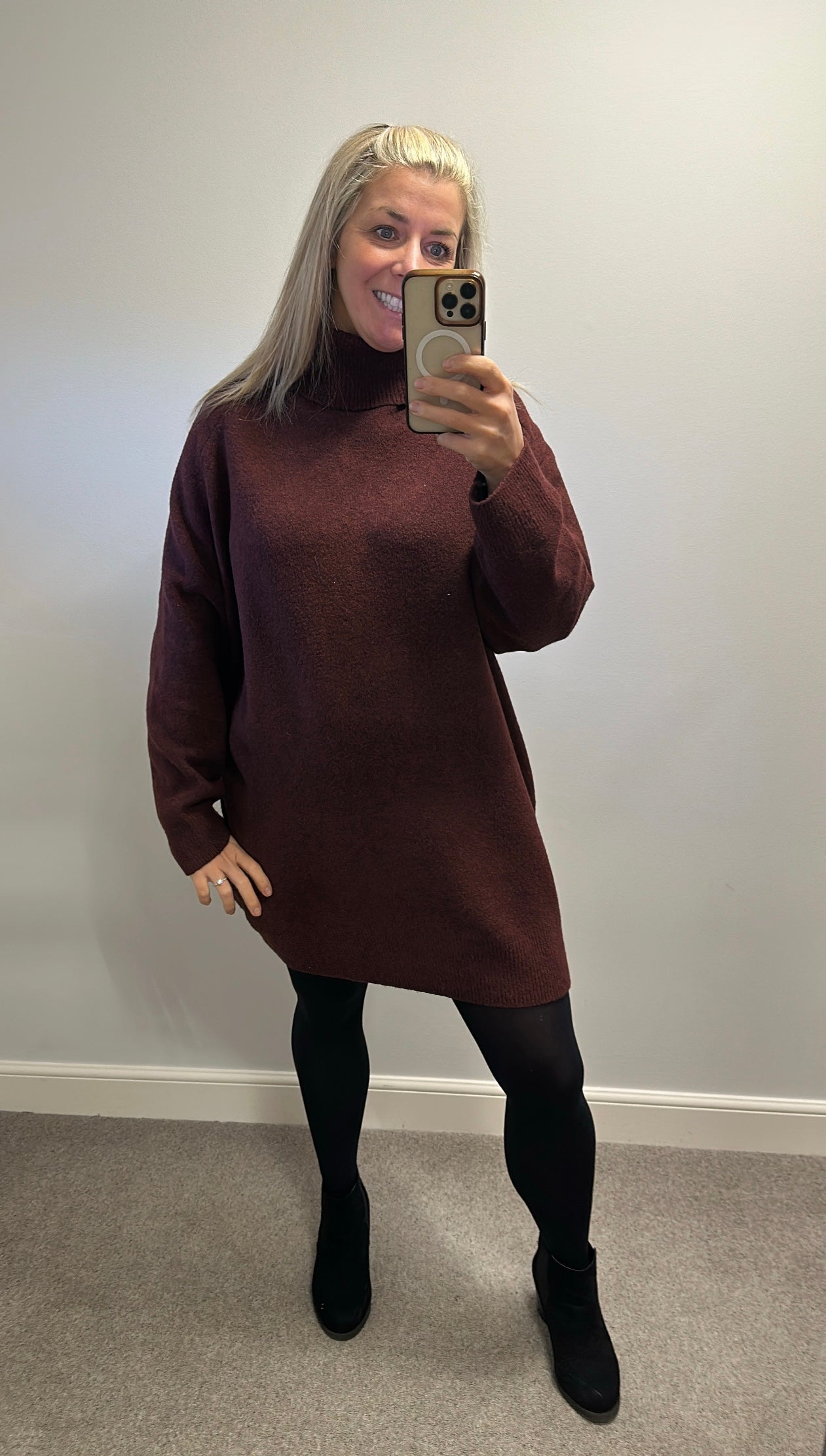 F&F burgundy knitted dress size L fitting upto size 18