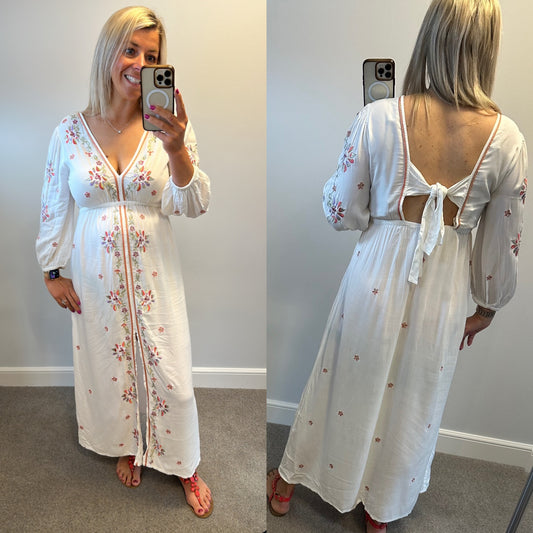 Monsoon white embroidered dress size M would fit upto size 14