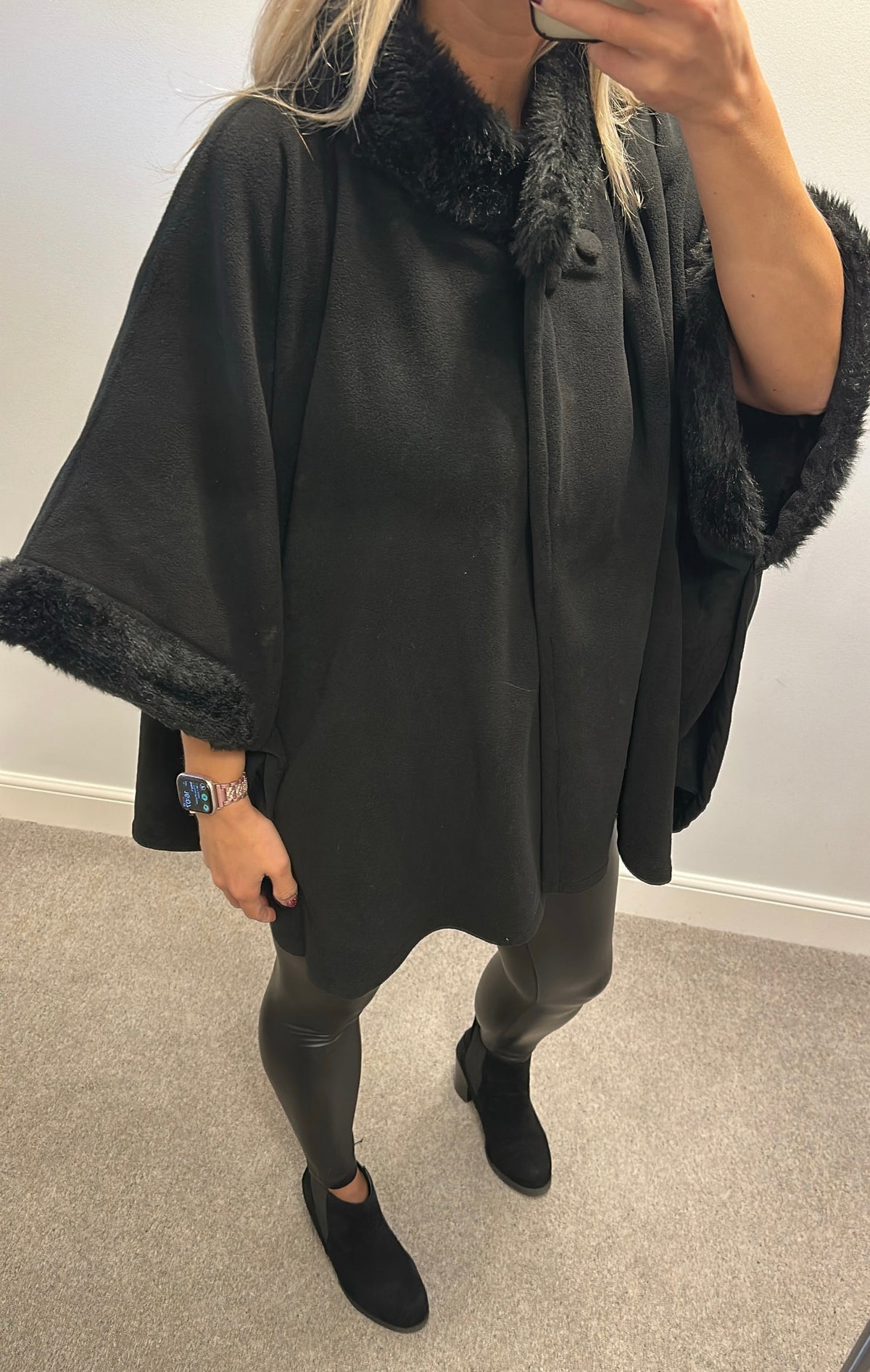 Very black faux fur poncho one size