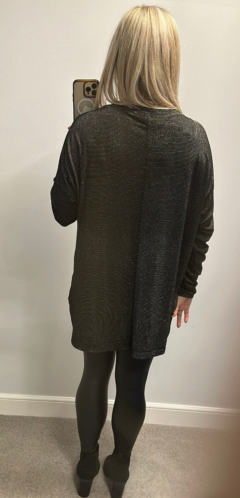 And / or Black and gold shimmer jumper onesize fitting upto size 18